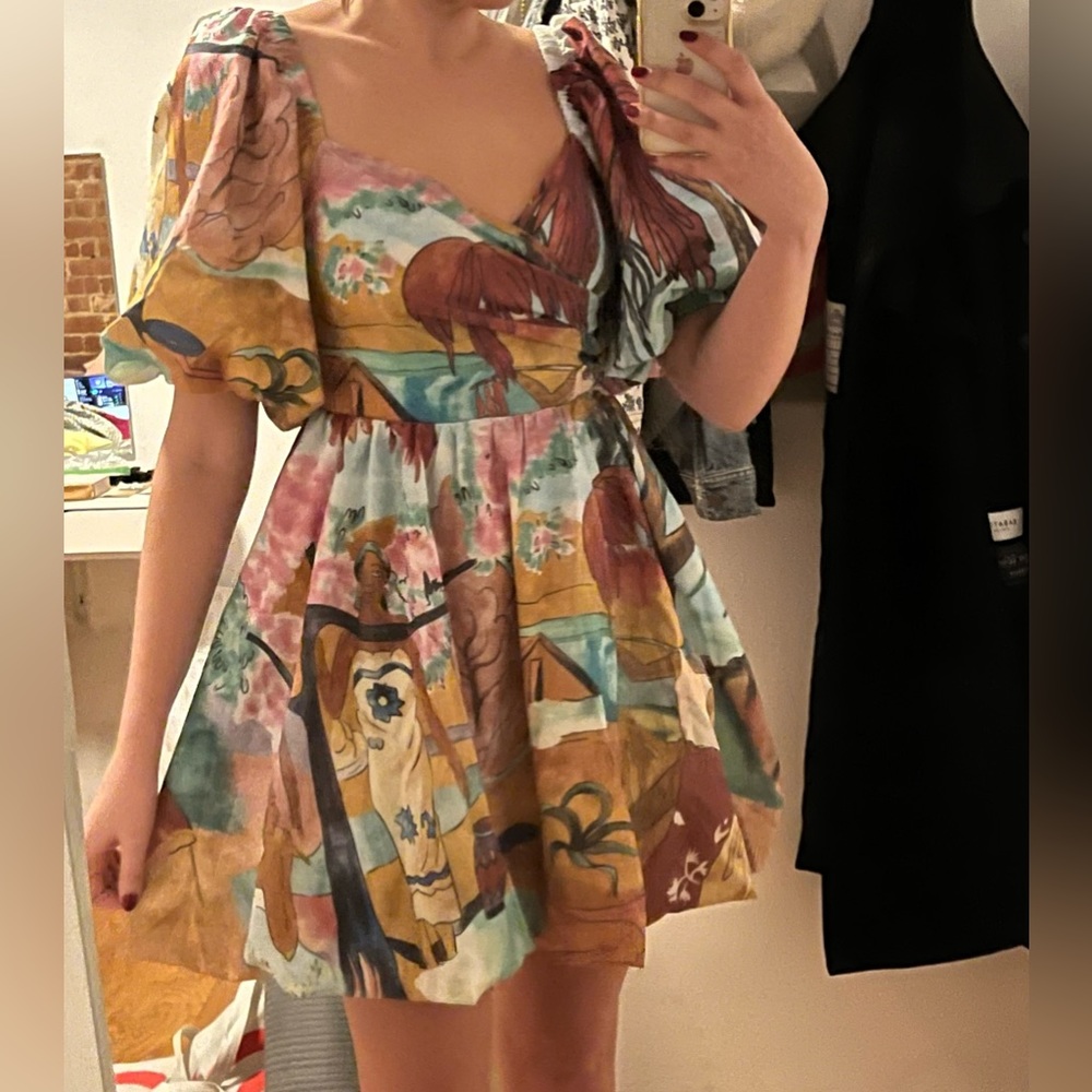 Mixed Print Cutout‎ Skater Puff sleeve Dress small